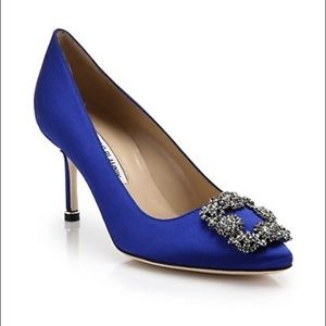 Manolo Blahnik Blue Satin Hangisi 70MM